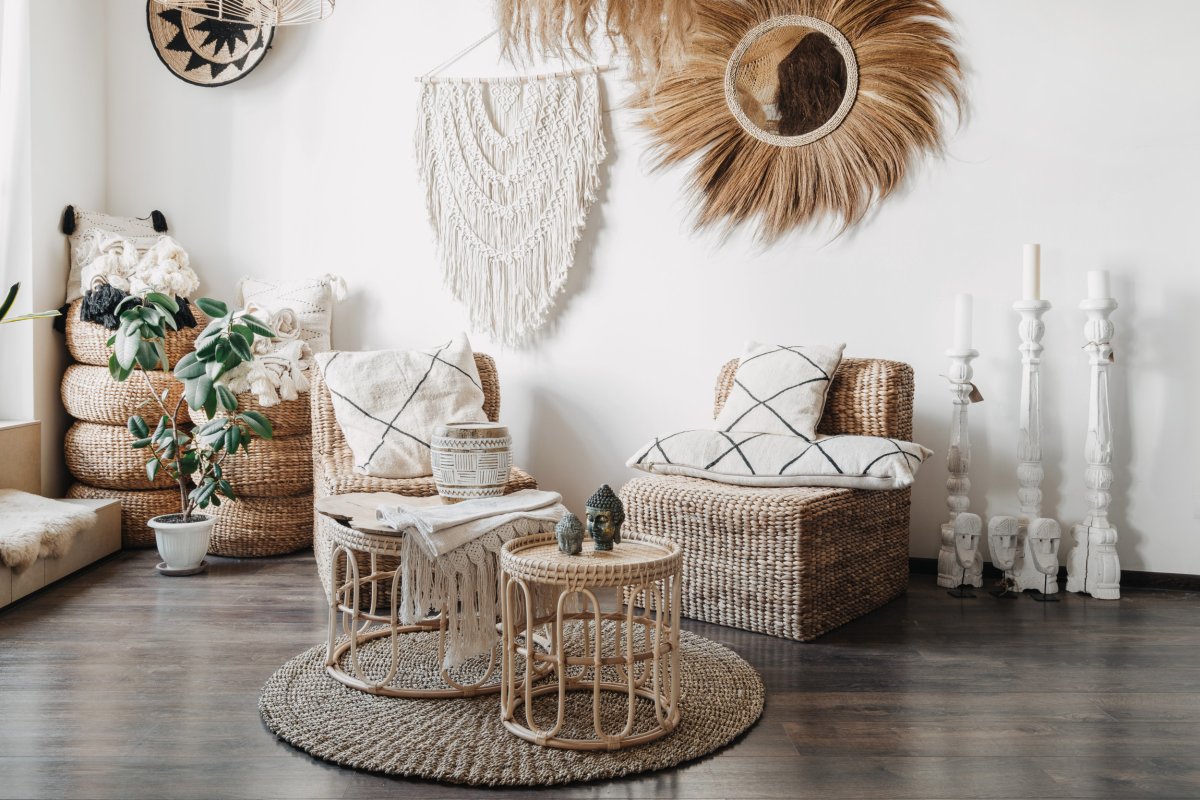 Boho chic living room stock image