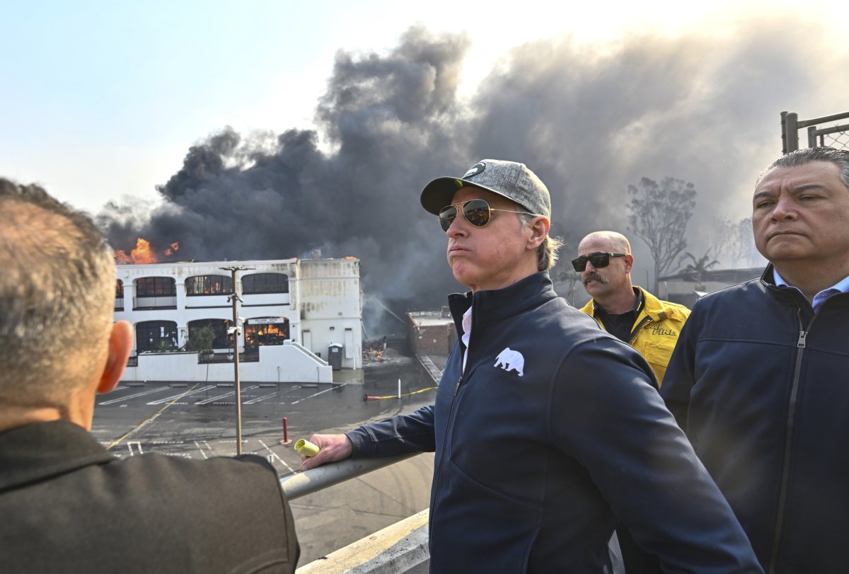 California Governor Gavin Newsom surveys damage 