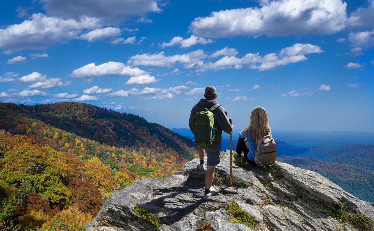 Couple enjoying view from Blue Ridge Mountains.