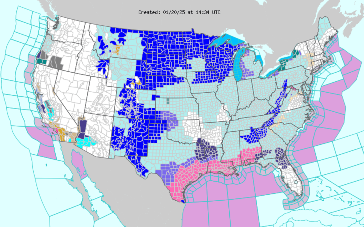 Winter storm map extreme cold warnings