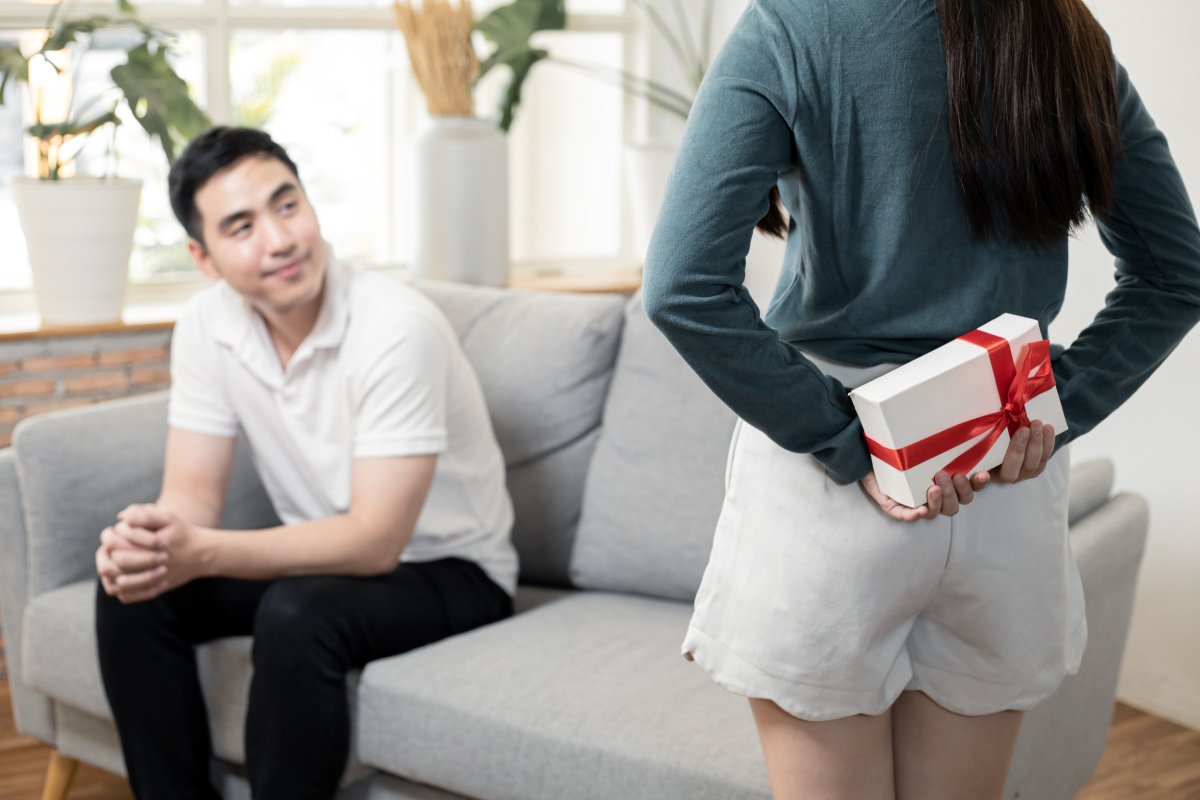 Woman Gifts Partner Present