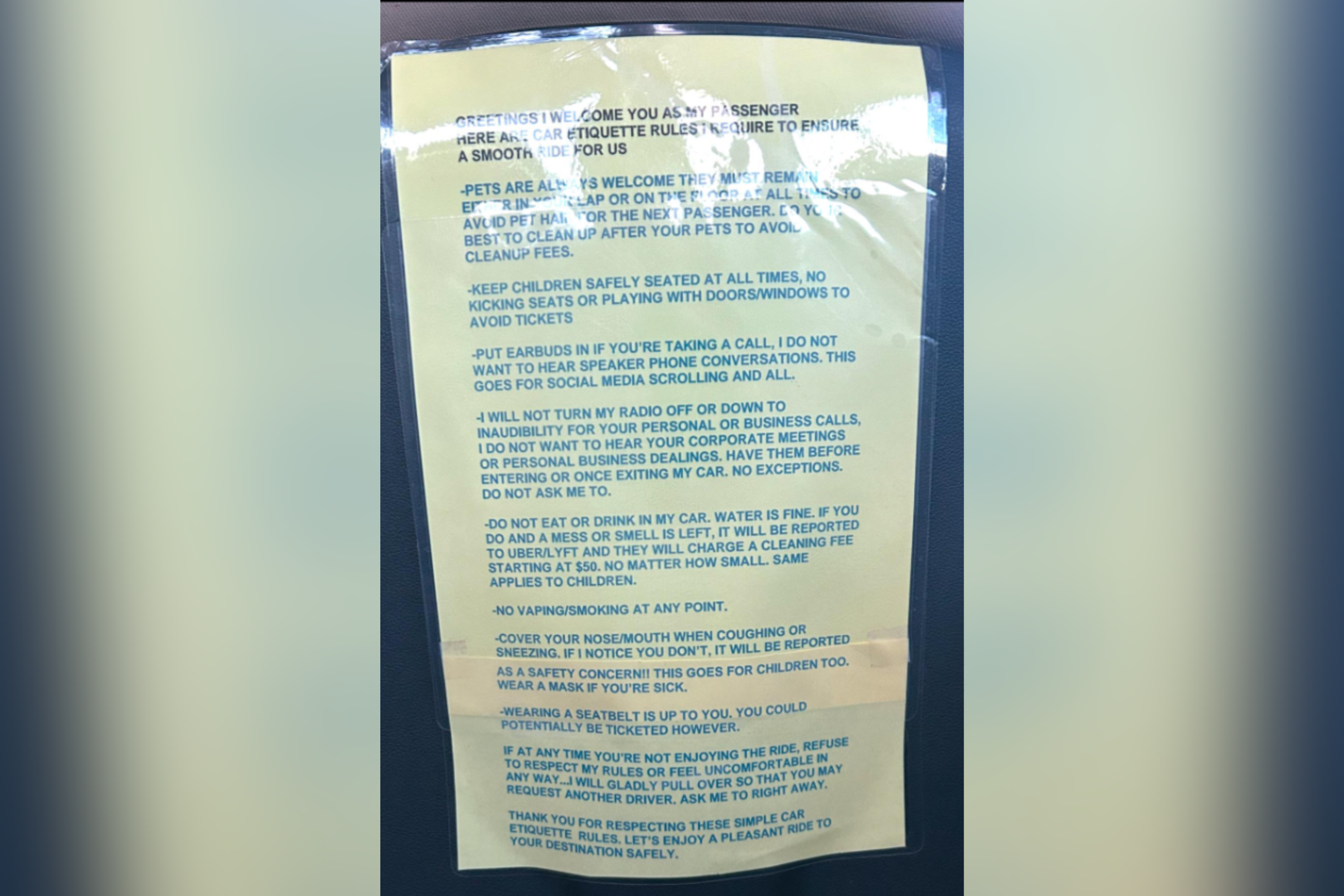 Uber driver's wild list of rules for passengers goes viral: 'no exceptions'