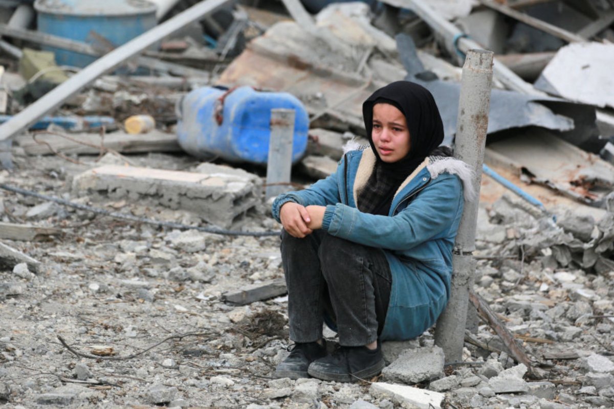 A Palestinian child cries