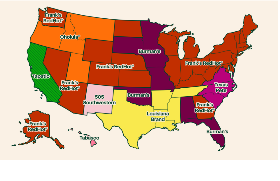 Map reveals the most popular hot sauce in each US state