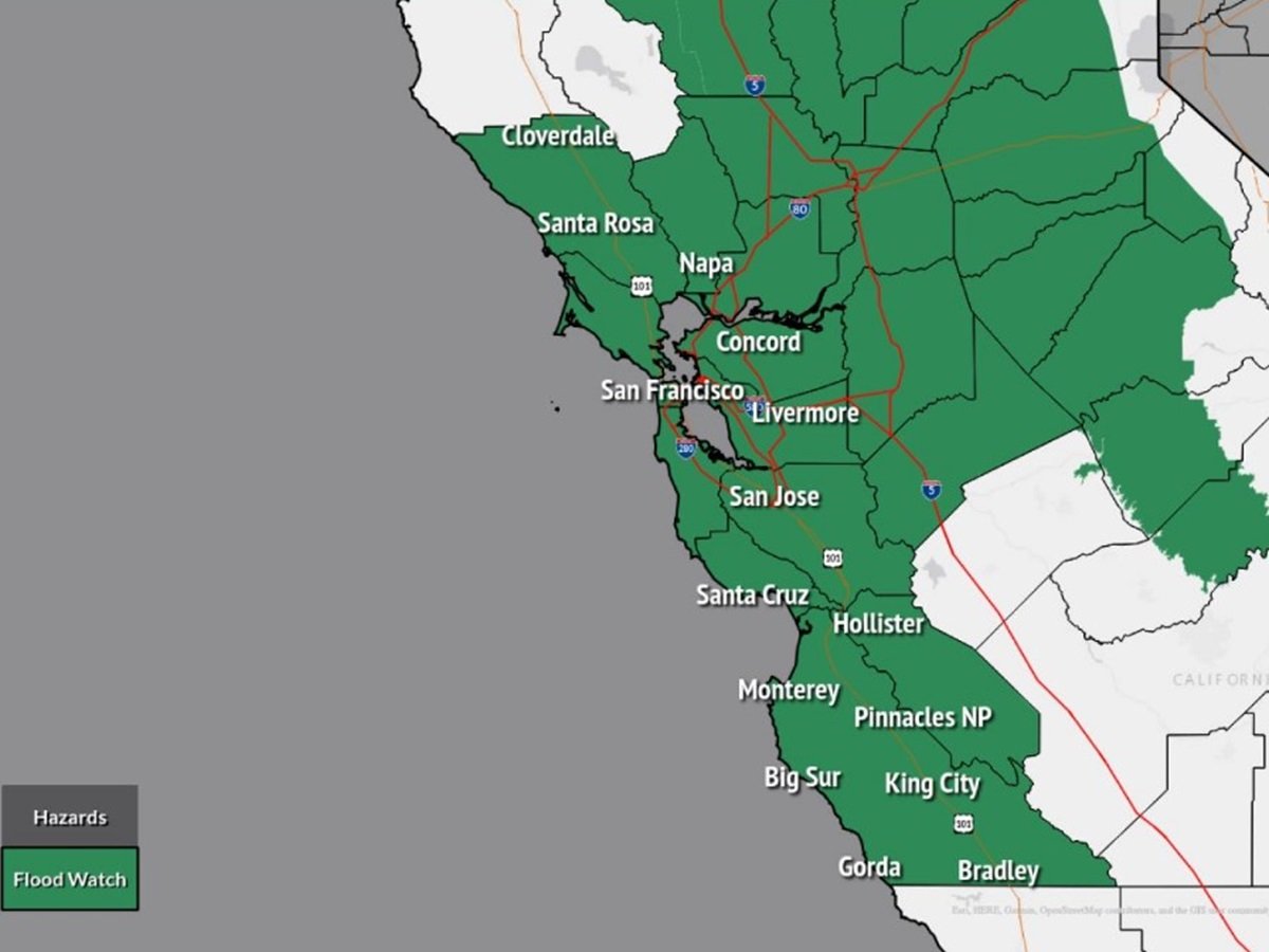 A map shows flood watch areas
