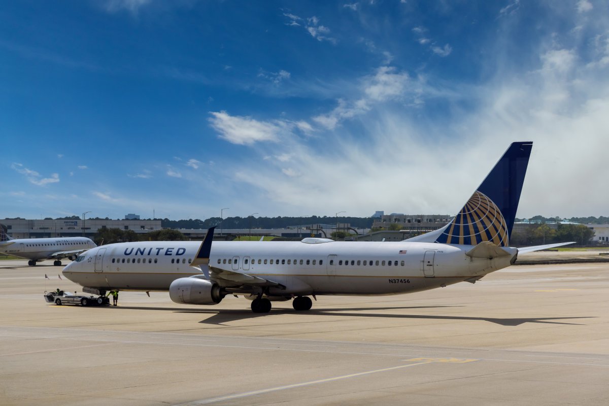 A United Airlines plane at Houston airport.