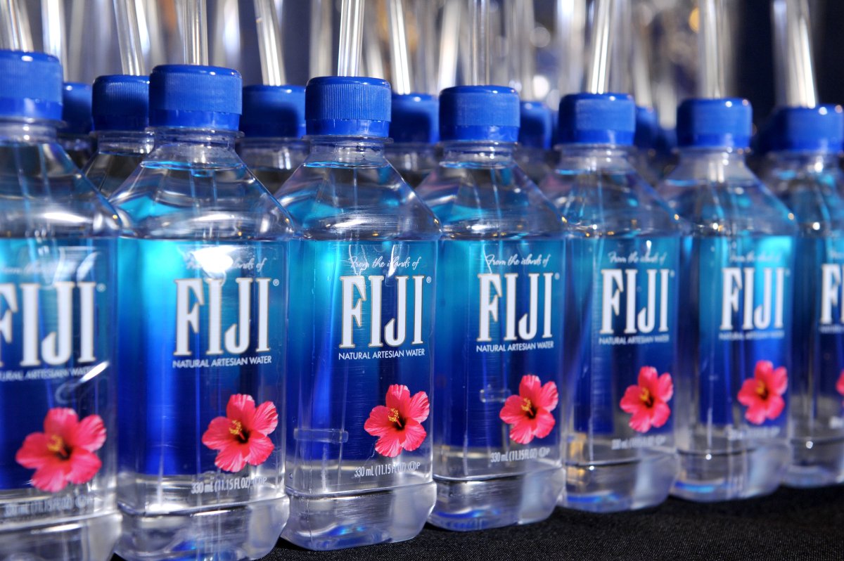 Fiji Water bottles in a row