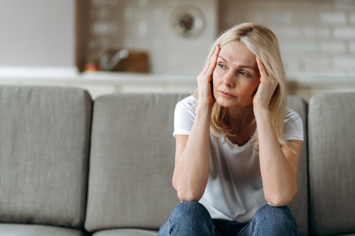 Stock image of an upset woman.