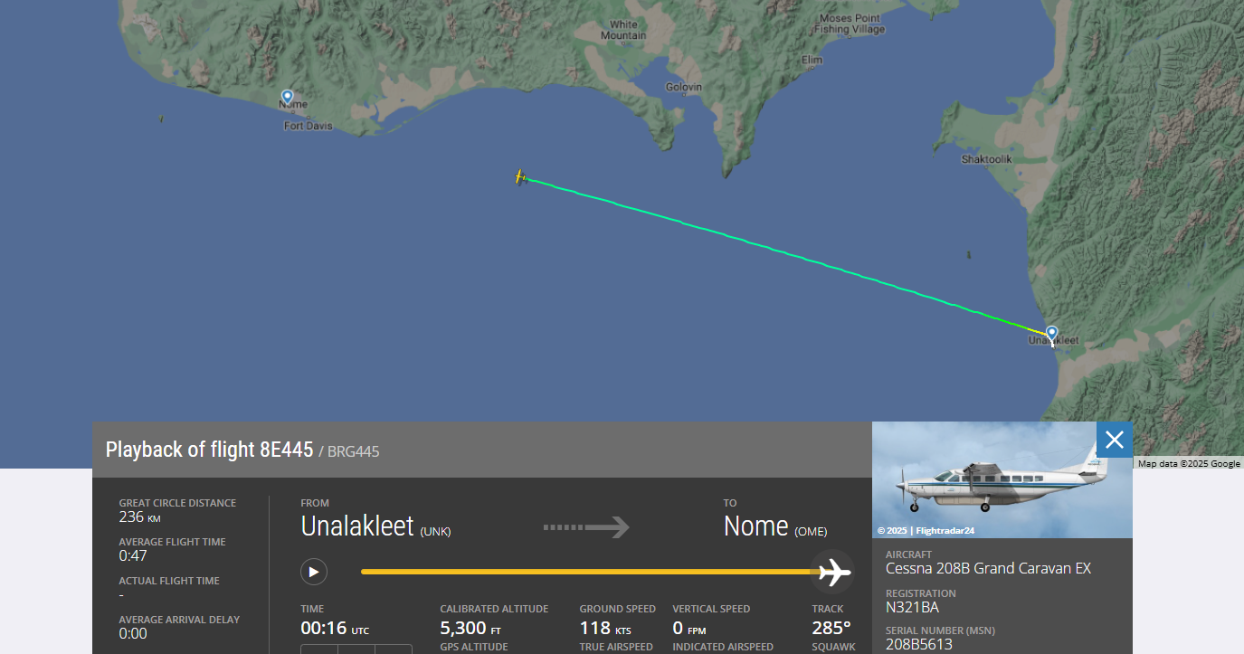 Bering Air plane vanishes from tracker map over Alaska