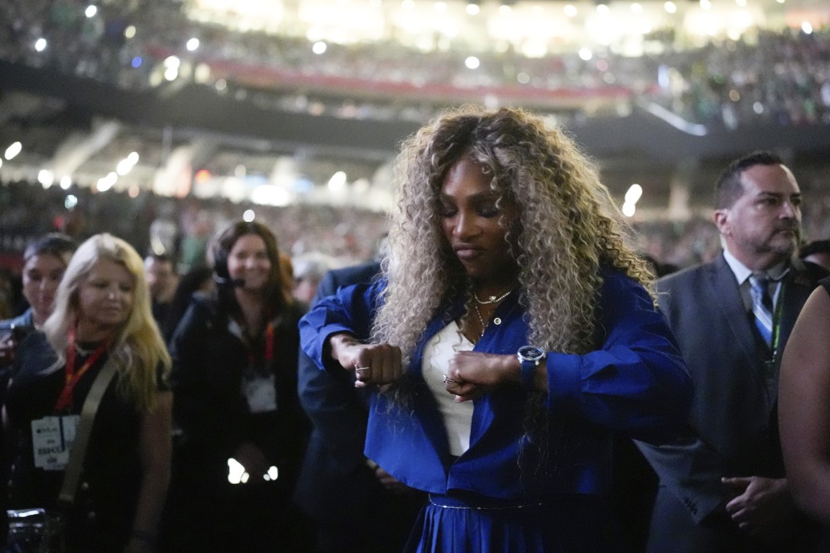 Serena Williams dances during Super Bowl