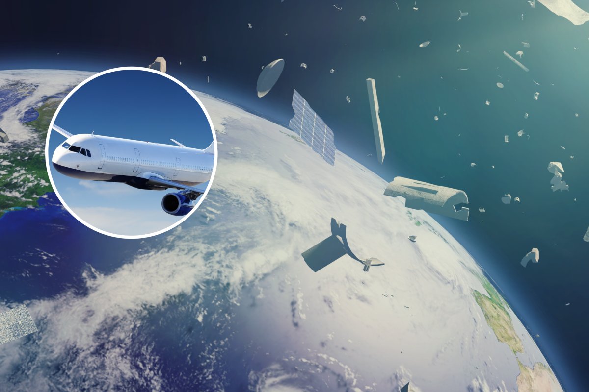 Stock of an airliner and space junk