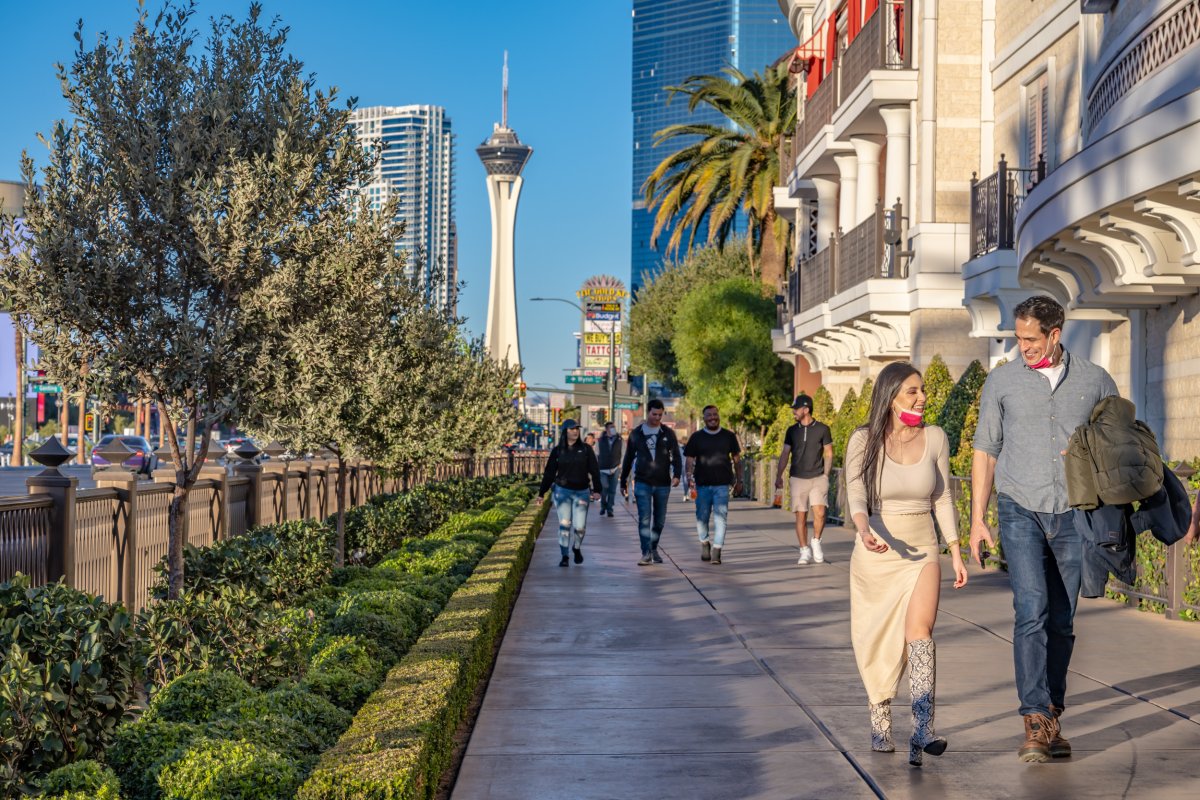 People walking along Las Vegas Boulevard.