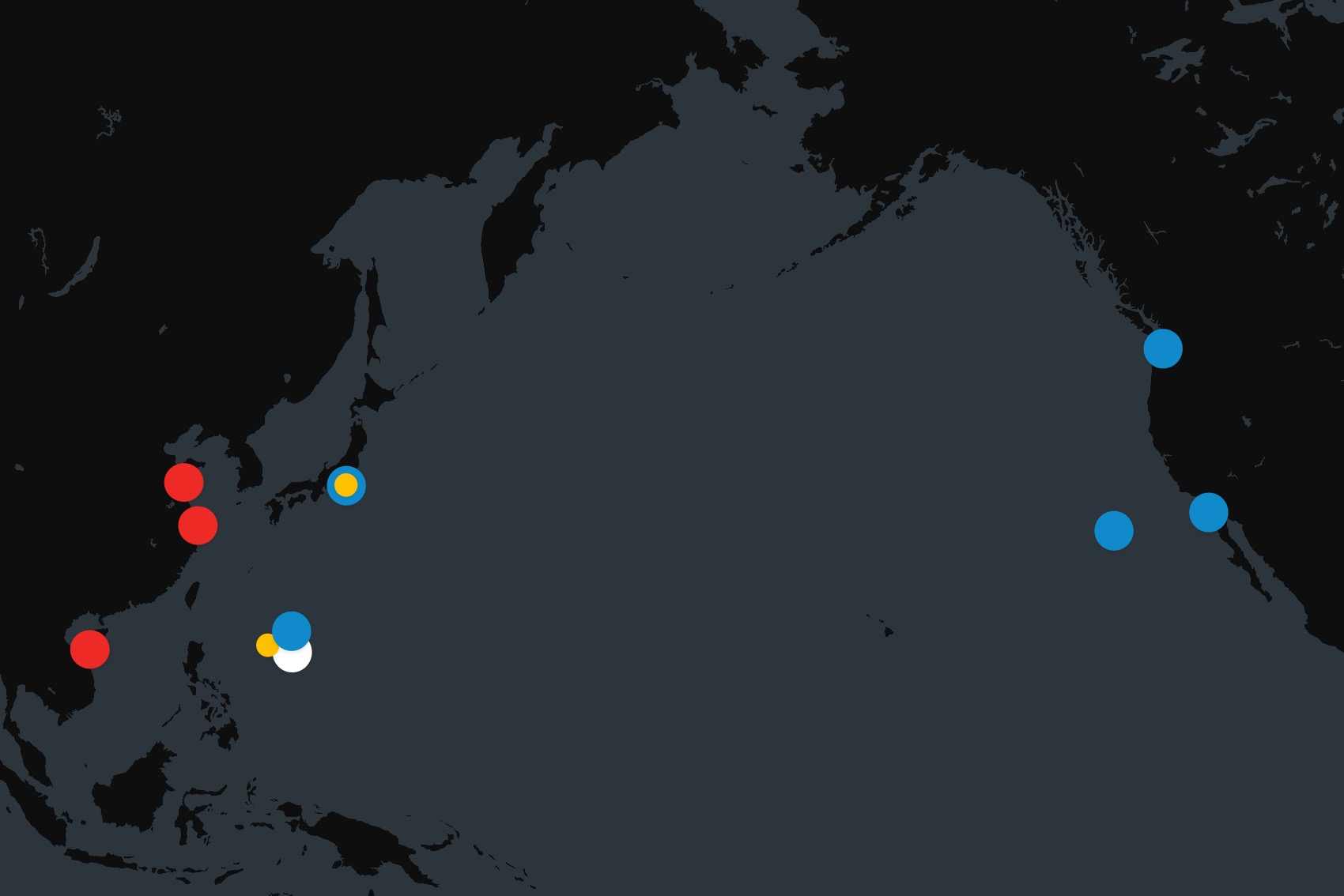 Map shows US and Chinese aircraft carriers in Pacific this week