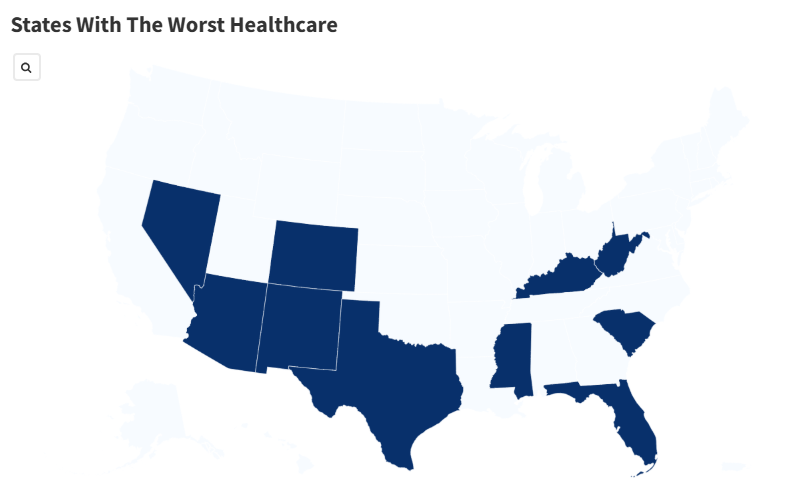 Map Shows States With the Worst Health Care