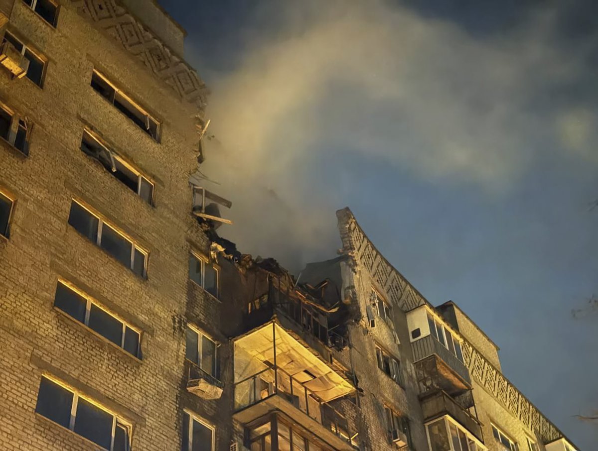 Ukrainian Building Damaged After Russian Drone Attack 