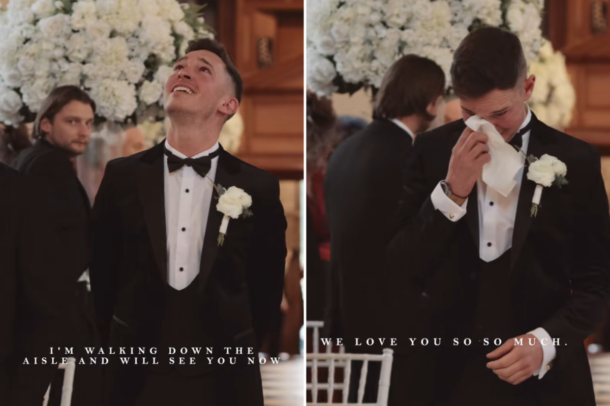 Groom cries before wedding