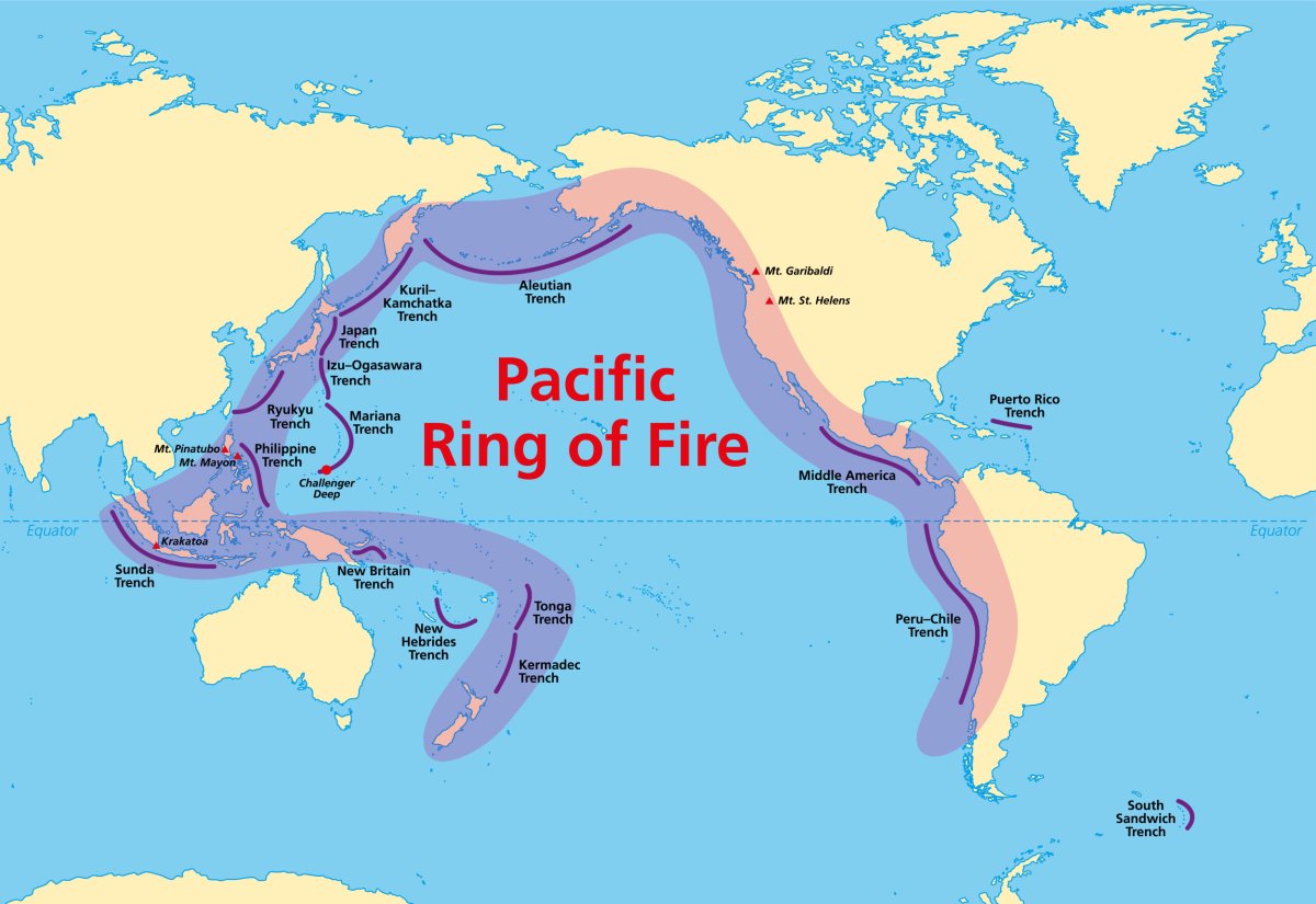 Mapa del Cinturón de Fuego del Pacífico