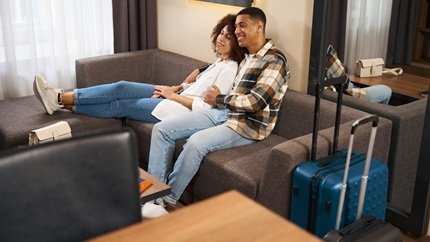 Couple in hotel room