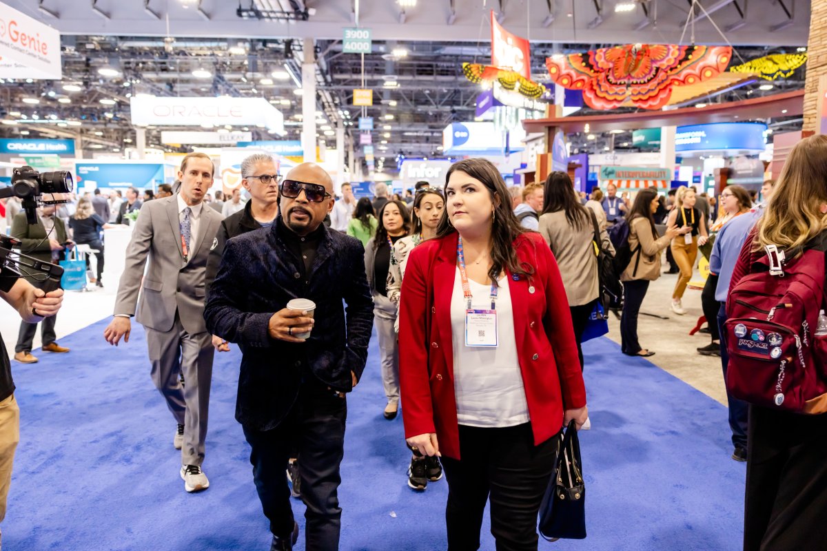 Daymond John walks through the exhibition hall at HIMSS 2025. About 1,000 exhibitors filled the space, according to a conference spokesperson.