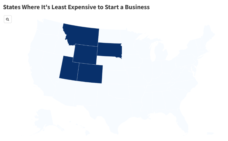 Map Shows Cheapest States To Start a Business in 2025
