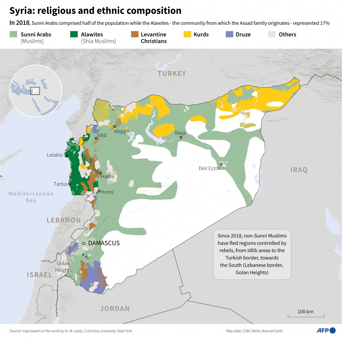 Siria, religioso, étnico, mapa