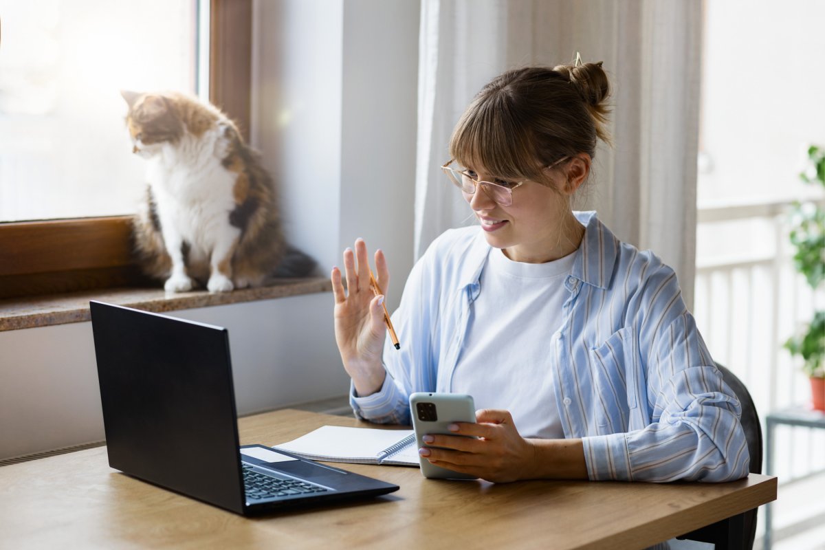 Remote worker with cat