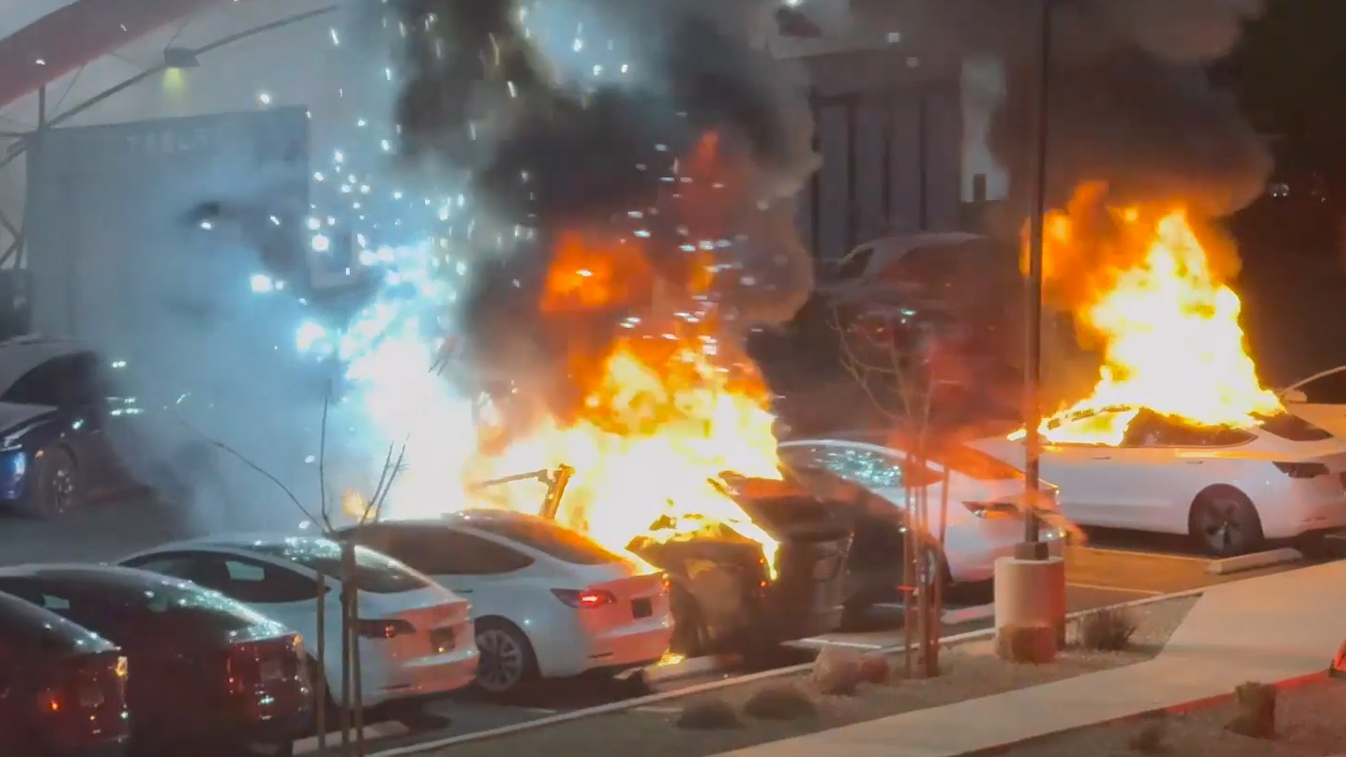 Several Tesla Vehicles Set on Fire at Las Vegas Center