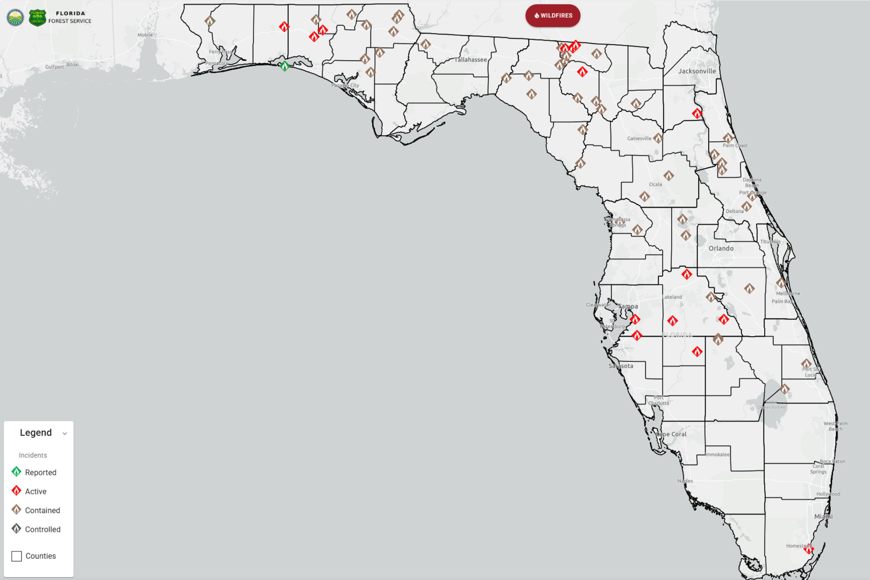 Florida Map Shows Where Wildfires - Florida Wildfire Map 