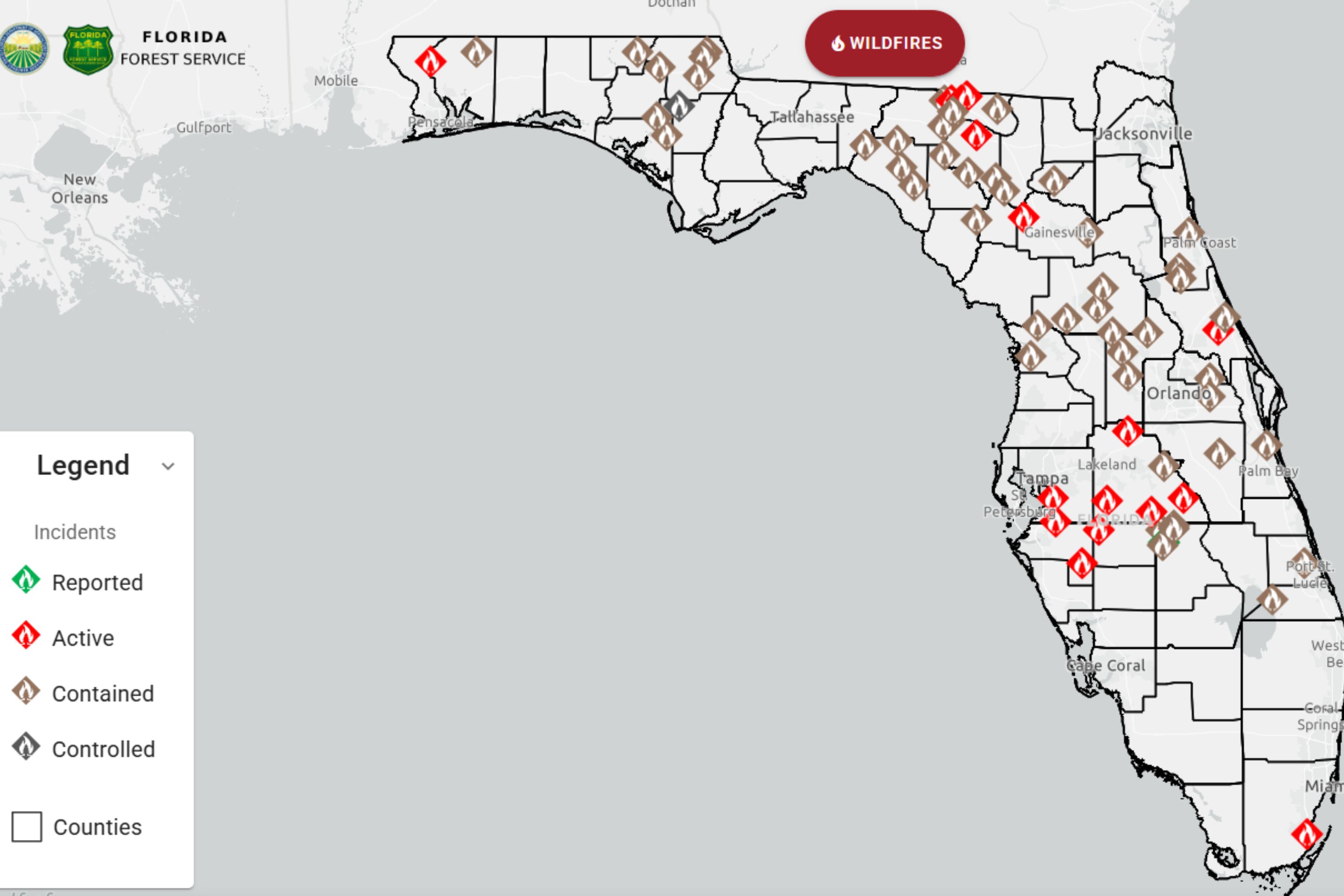 Florida wildfires Map shows where - Florida Fire Map