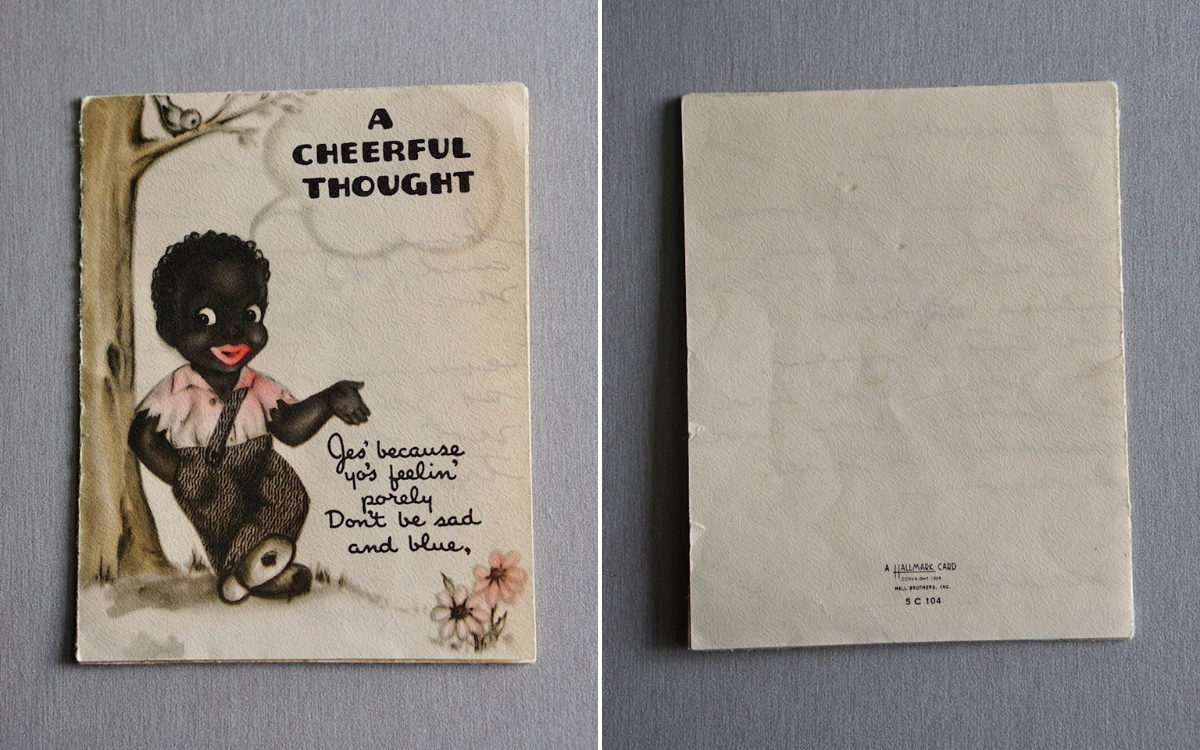 Front and back of a racist card.