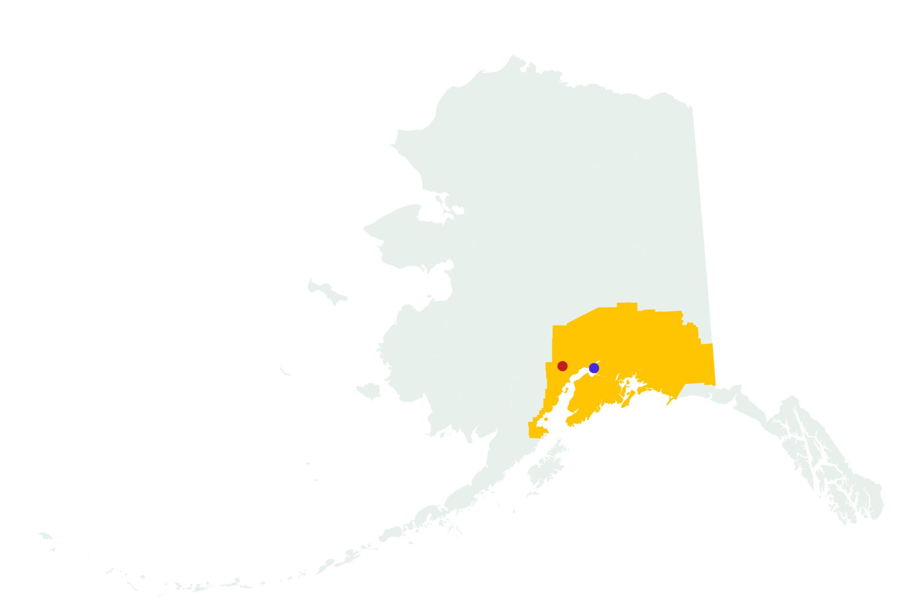 Alaska map shows areas at risk from possible mount spurr eruption
