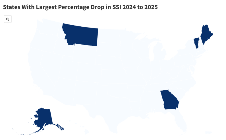 Map Shows States With Biggest Drops in Social Security Benefit Recipients
