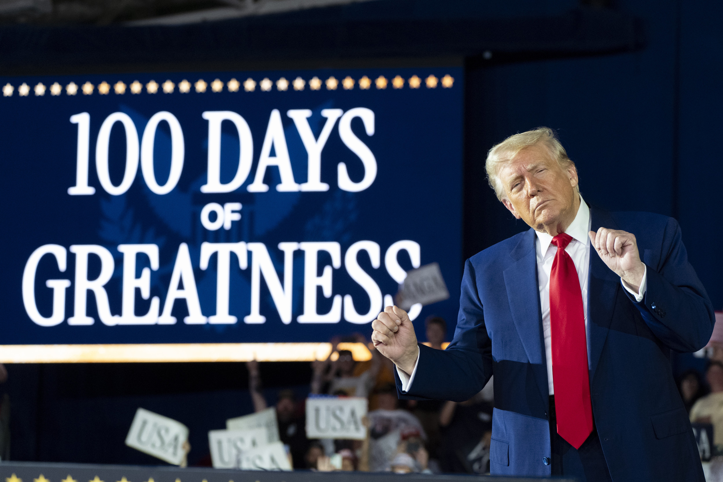 President Donald Trump dances at rally