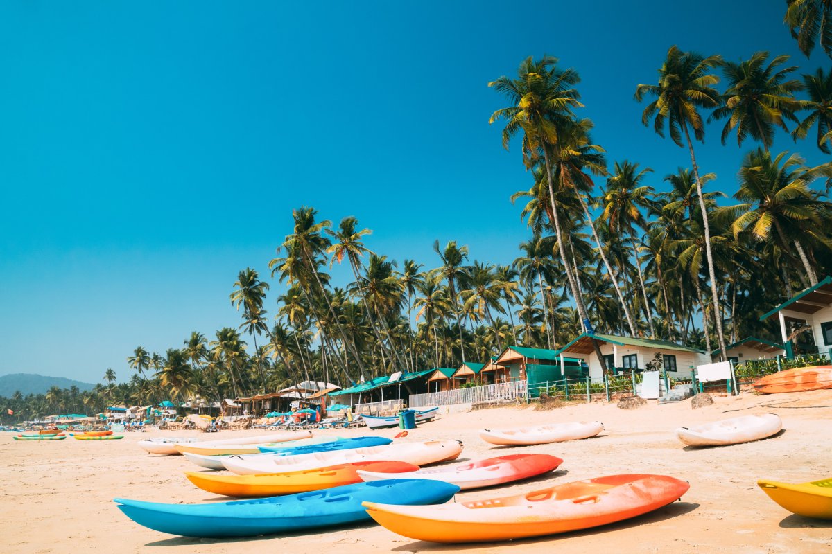 Kayaks on beach in Goa, India.