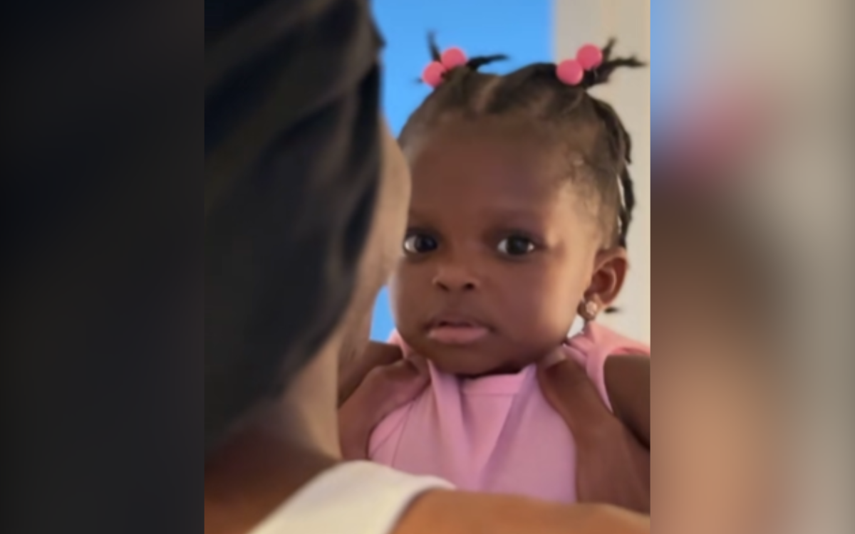 Xavier Gilbert's daughter reacts to his shave.