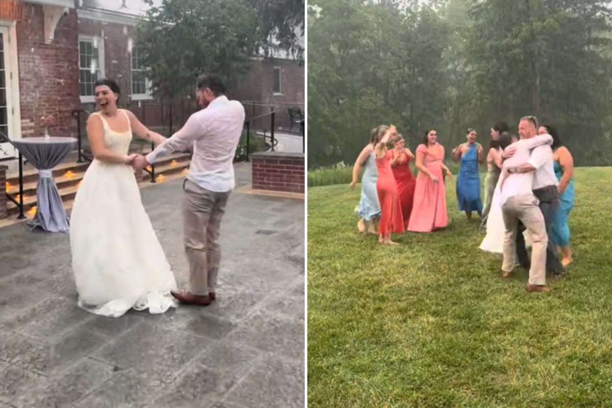 Wedding party in the rain