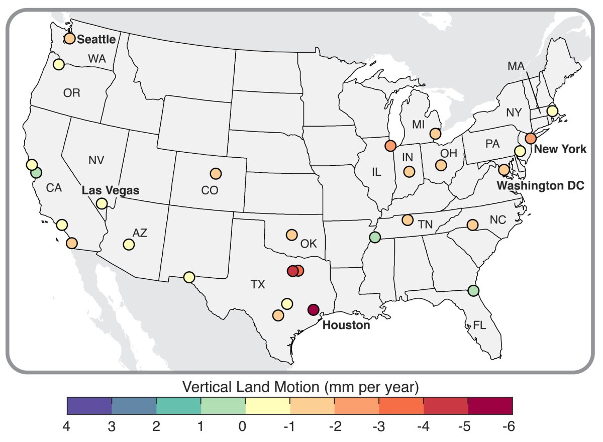 Map of sinking cities in U.S.