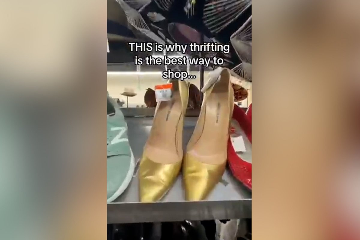 Woman Finds Manolo Blahniks While Thrifting—Not Ready for the Price Tag 2 Manolo Blahnik shoes at thrift store.