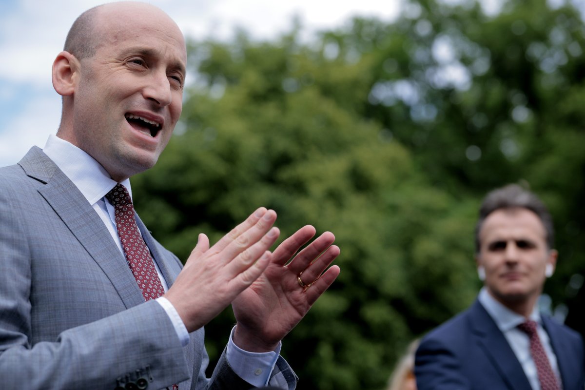 Stephen Miller talks to reporters 