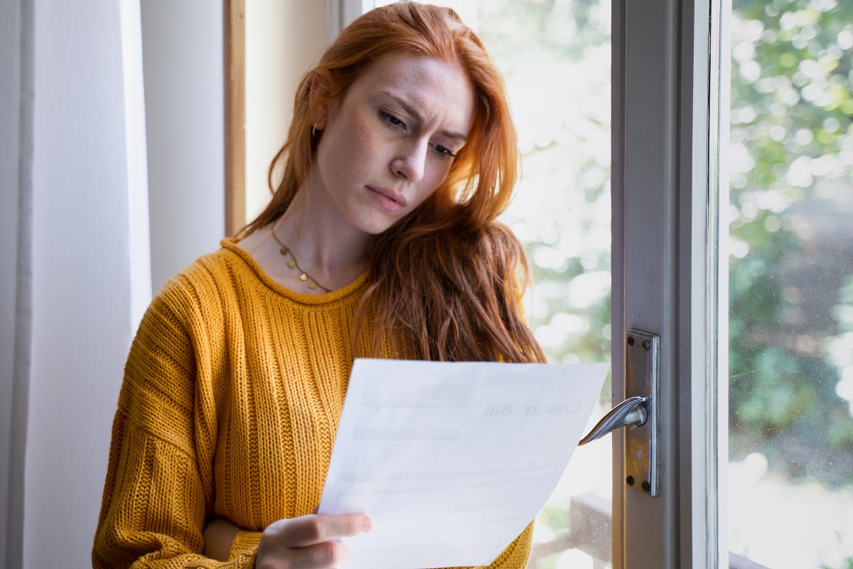 Stock image of a concerned woman.