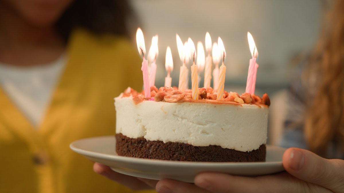 Birthday Cake With Lit Candles Is Presented