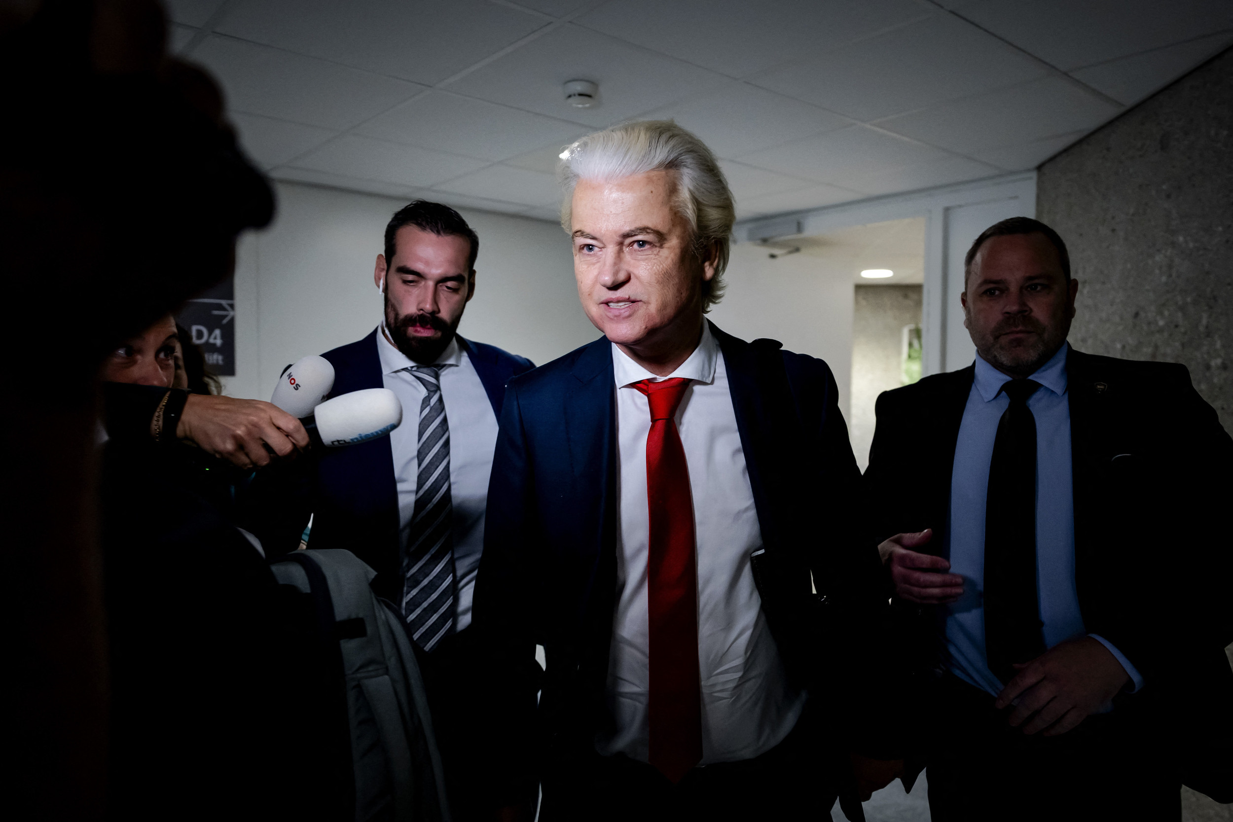 Geert Wilders addressing the media