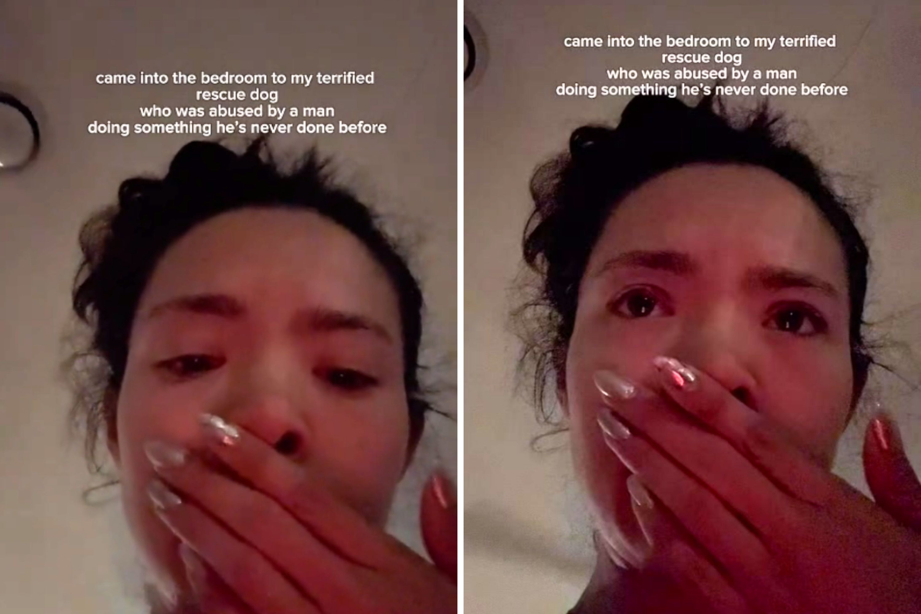 Woman Left Sobbing After Seeing What Her Terrified Rescue Dog Does