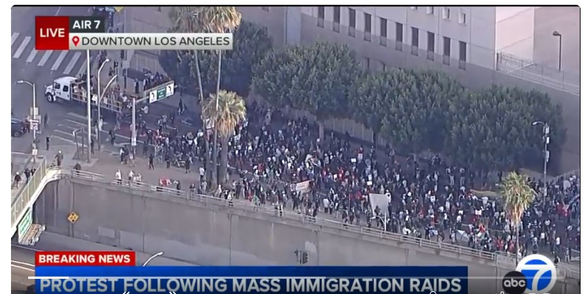 Hundreds in LA protest ICE raids as mayor says "we will not stand for this'