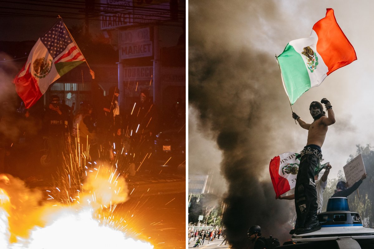 Los Angeles protestors Mexican flag