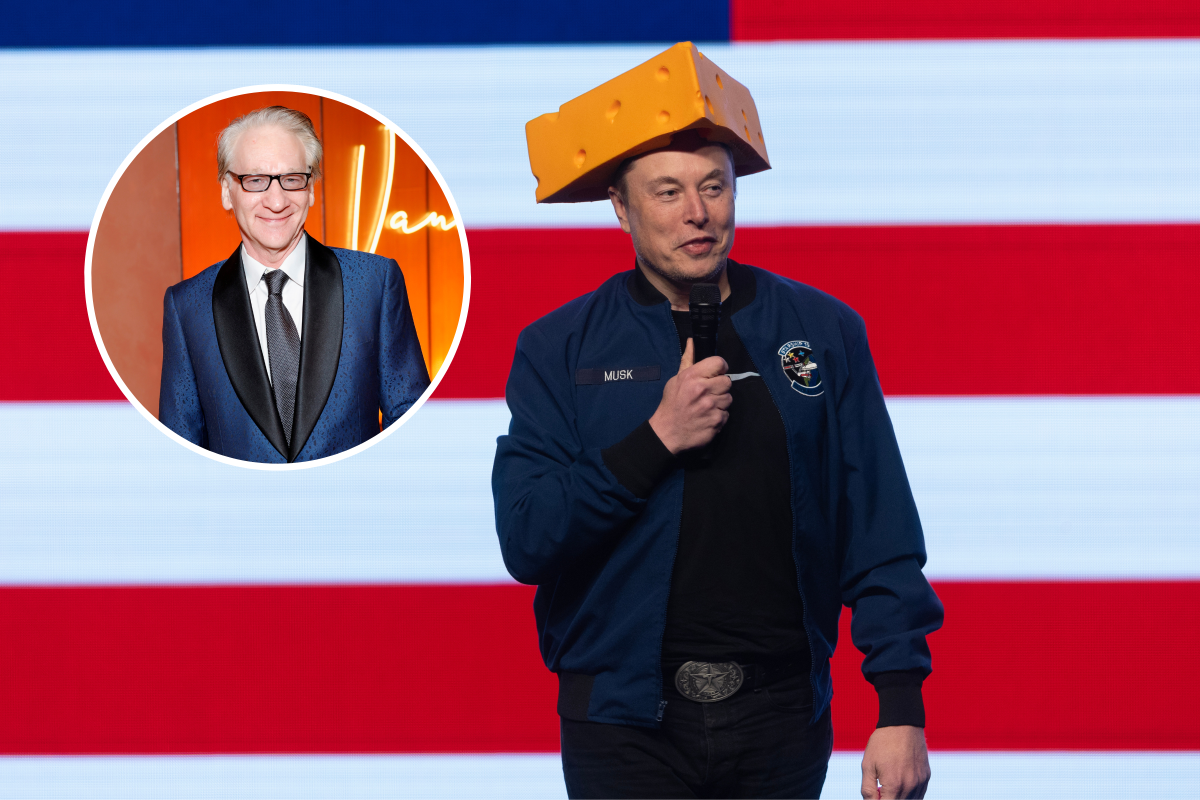 Elon Musk Cheesehead Bill Maher Oscar Party