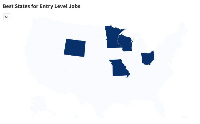 Map Shows Best States for Entry Level Jobs