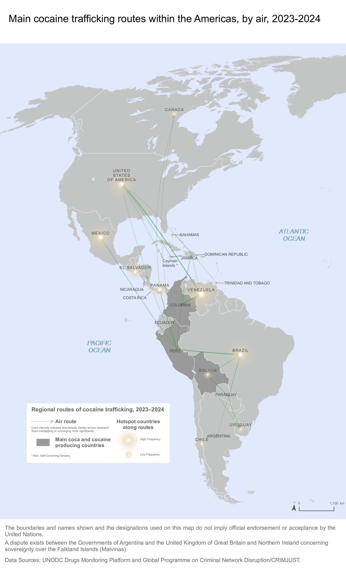 main cocaine trafficking routes by air.