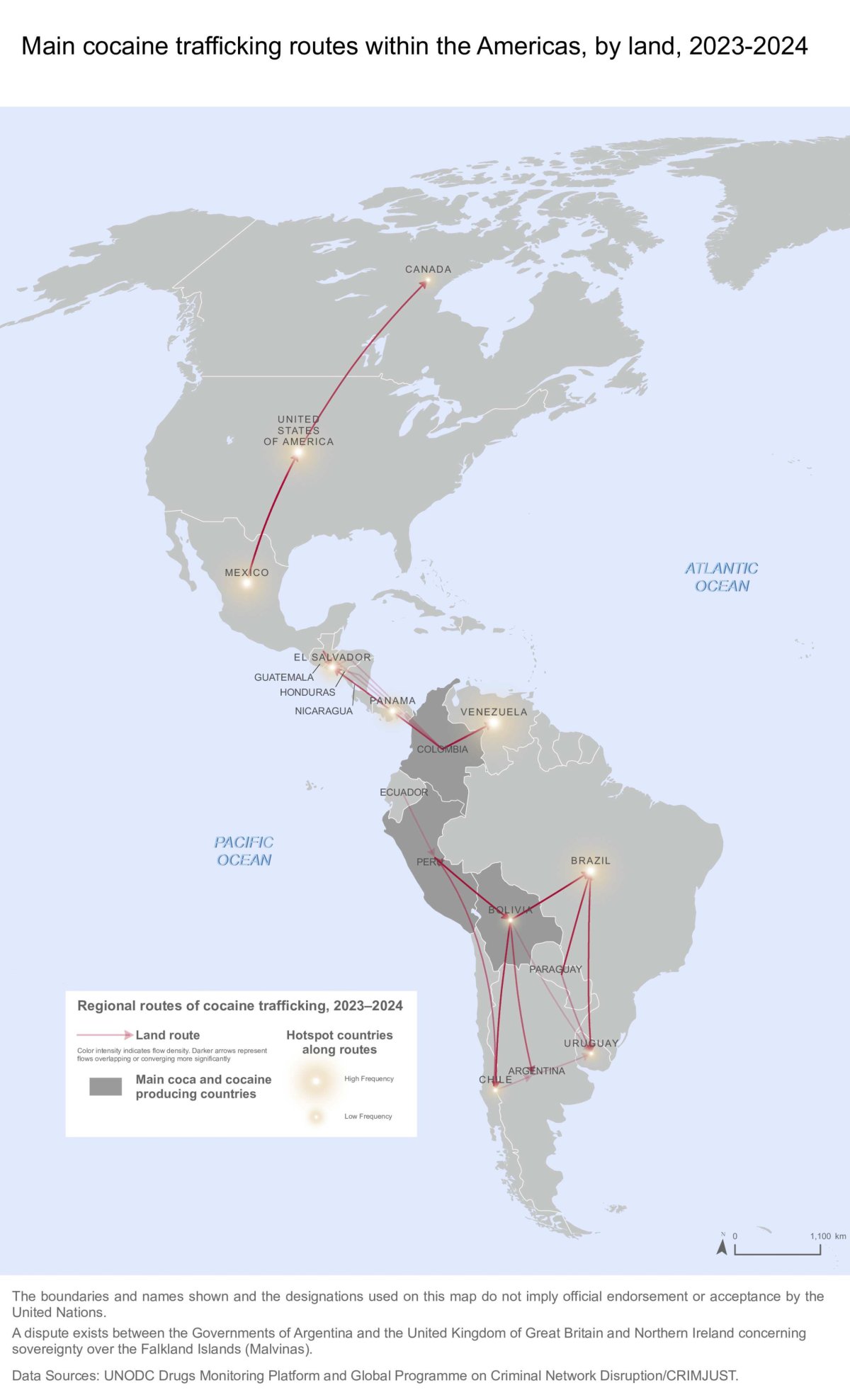 Land routes for cocaine trafficking