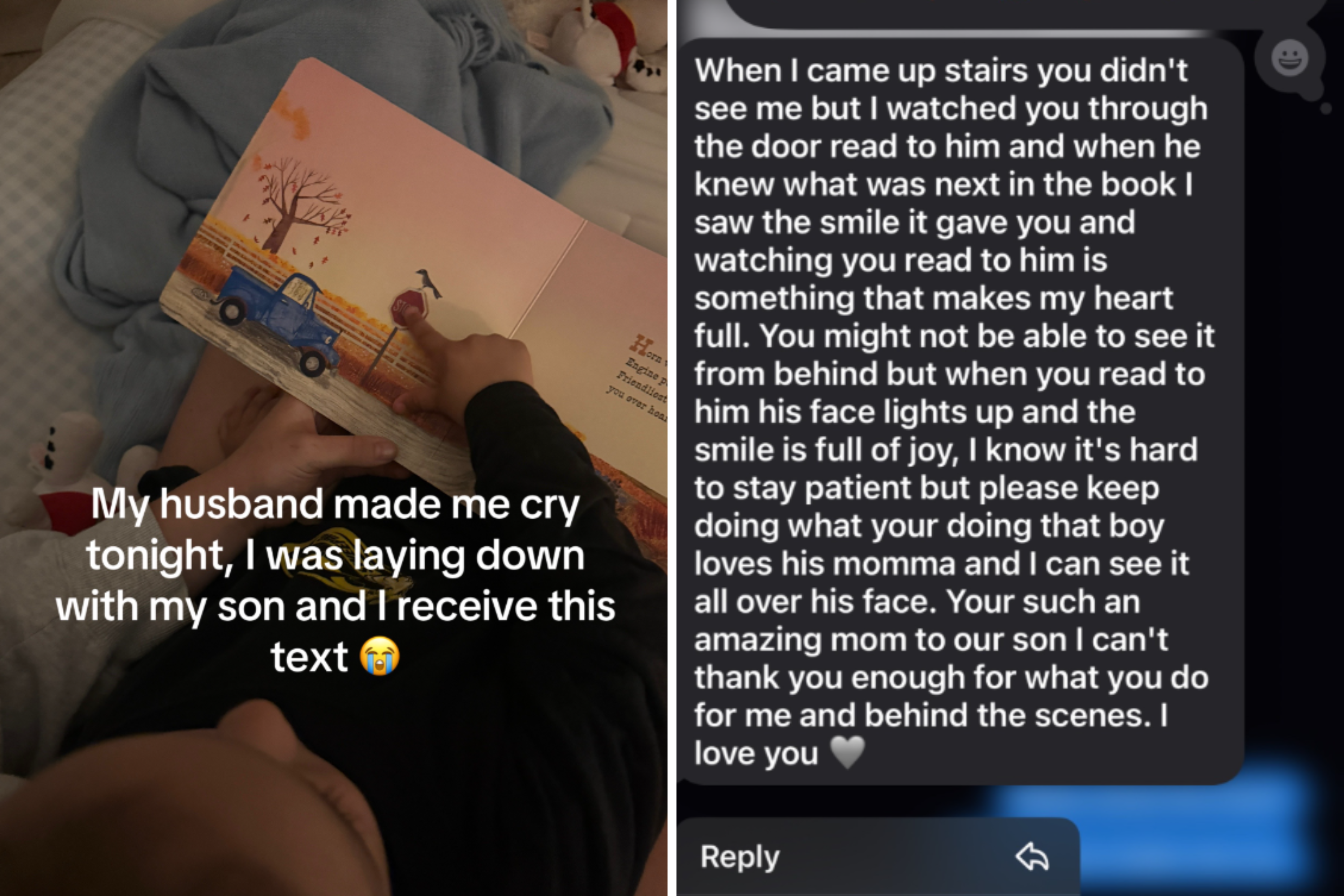 Husband Watches Wife Read to Son, His Message Leaves Her in Tears Husband Watches Wife Read to Son, His Message Leaves Her in Tears